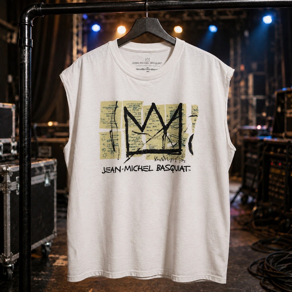 Jean-Michel Basquiat Crown Muscle Tee White Sleeveless Shirt SM distressed